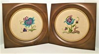 Pair of Embroidered Framed Floral Pictures