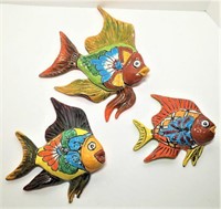 Three Hand Painted Ceramic Mexican Fish