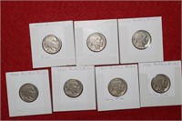 (7) Buffalo Nickels 1919 to 1935 Mix