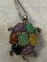 Sterling Silver Turtle Necklace w/ Gemstones