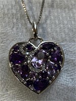 Sterling Silver Necklace w/ Amethyst Gemstones