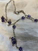 Sterling Silver Necklace w/ Purple Crystals