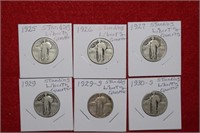 (6) Standing Liberty Quarters 1925 to 1930-S