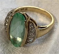 Sterling Silver Ring w/ Green & White Stones Sz 9