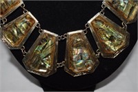 Gold Toned Abalone Necklace w/ Earrings
