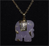 1/20 12K Gold Necklace w/ Purple Jade Elephant &
