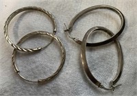 Two Pairs of Sterling Silver Hoop Earrings