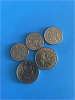 2 CANADIAN DOLLARS AND 3 FIFTY CENTS COINS