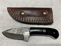 5.5" Damascus Knife w/ Leather Sheath