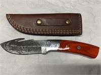 8" Damascus Knife w/ Leather Sheath