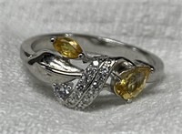 Sterling Silver Ring w/ Yellow Sapphires Sz 7.5