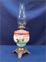 Hand Painted Oil Lamp w/Brass Base 19"