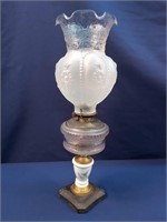 Oil Lamp with Porcelain Base, Hand Painted 21"