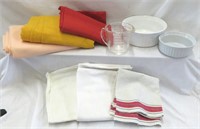 Tablecloths-dish towels-2 Corningware dishes