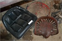 2 Antique Tractor Seats & 1 Modern Padded Seat