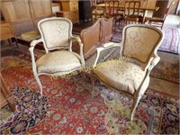 Louis XV Brocade French Parlor Chairs With Exposed