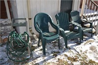 4 Plastic Porch Chairs & Hose Reel