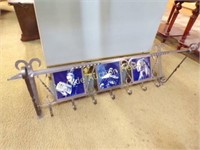 Superb Wrought Iron and Delft's Tile Hat Rack