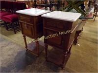 Gorgeous Walnut Marquetry Marble Topped Bedside