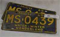 Matched Pair 1965 Michigan License Plates