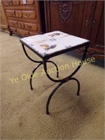 Petite Wrought Iron and Tile Side Table