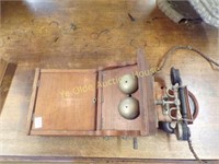 Fantastic Vintage Oak Cased Crank Telephone