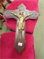 Heavy Oak and Brass Religious Icon
