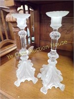 Pair of Frosted Swan Glass Candlesticks