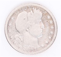 Coin 1897-O Barber or Liberty Head Silver Quarter
