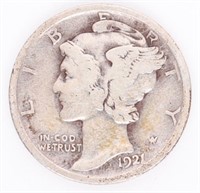 Coin 1921-P Mercury Dime In VG / Fine - Rare Date!