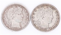 Coin 2 Barber or Liberty Head Silver Quarters - VF