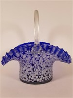Murano art glass blue & white basket