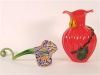 Art glass wrapped tulip vase & EOD glass flower