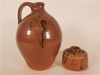 Redware pottery inkwell & jug