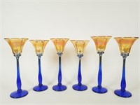 6 Rick Strini art glass wine glasses