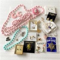 Costume Jewelry -- Earrings, Pins, Necklaces, Asst