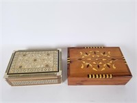 Two inlaid marquetry jewelry boxes