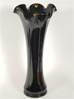 Black art glass fluted vase