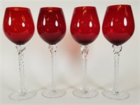 4 Ruby & clear glass goblets