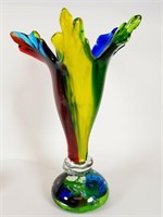 Hand blown art glass fluted vase