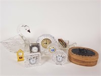 Waterford Crystal clocks, turtle basket, swan, etc