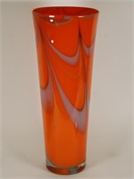 Orange swirl tall art glass vase