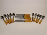 Yellow Bakelite Armaid spoons & butter knives