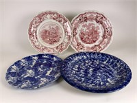 Pink Transferware & Blue Splatter plates