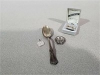 Spoon,  pin and metal all marked Sterling and