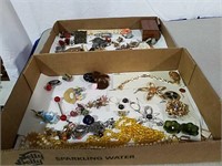 Two boxes miscellaneous jewelry mostly pins