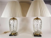 Pair of cut glass crystal table lamps