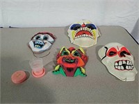 4 vintage Halloween mask and drinking Cup