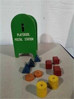 Vintage Playskool postal station toy with wooden