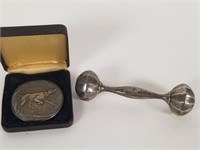 Silver Westminster medal & sterling rattle